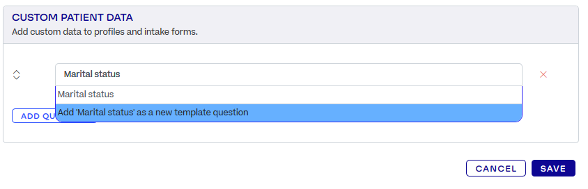 The page to add custom data/questions to profiles. The user is adding Marital Status.