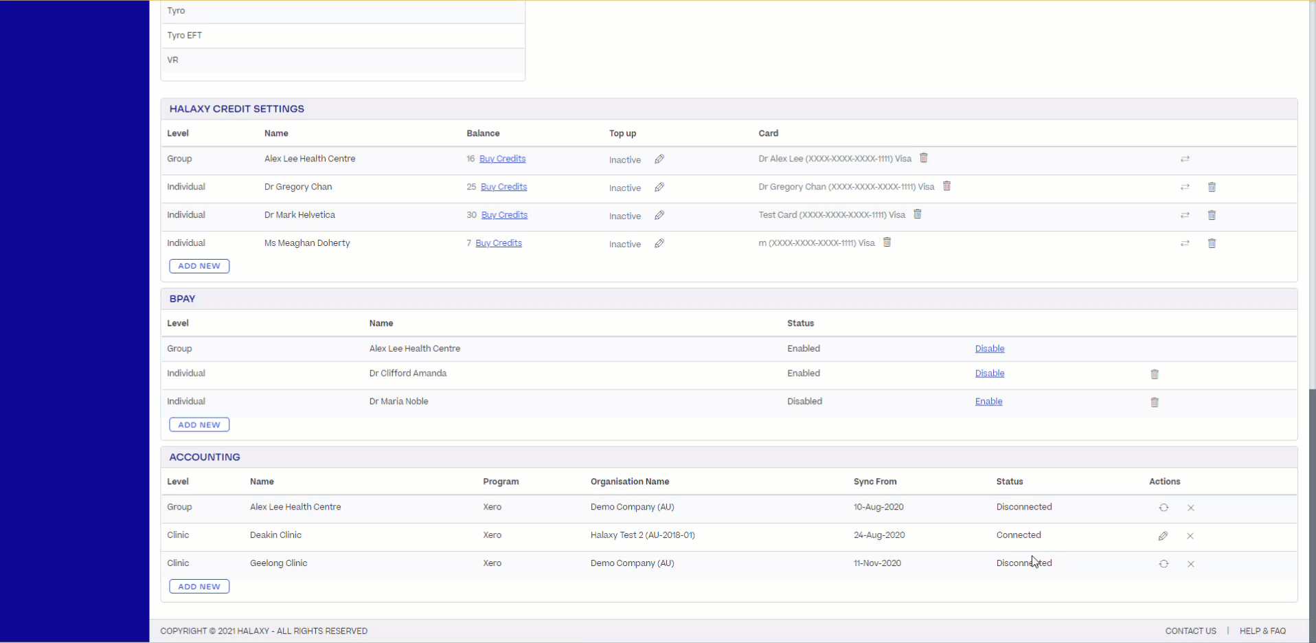A video showing the user clicking on the Edit icon to the right of their accounting sync connection to bring up a popup. The user clicks Add New in revenue syncing and selects to sync "Equipment" fees to a different charts of accounts. The user clicks the toggle to turn off expense payments syncing and then turns it back on again.